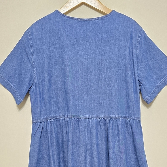 NWOT Vtg 90's Denim Maxi Dress Sz L Button Up Cotton Pockets Cottagecore Western - Picture 5 of 12